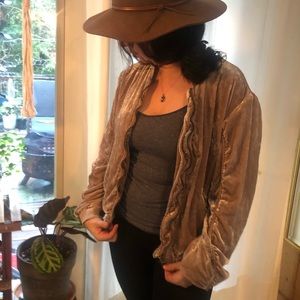 Free People soft pink velvet bomber jacket